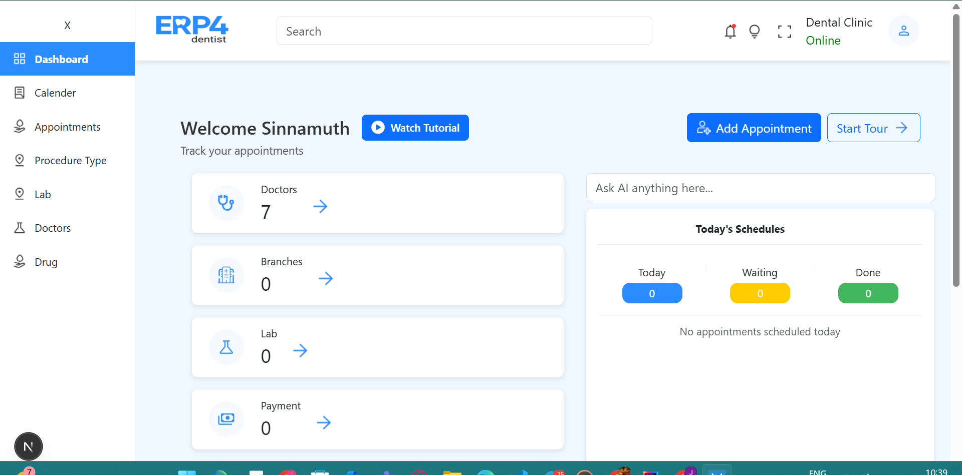 ERP4Dentist dashboard